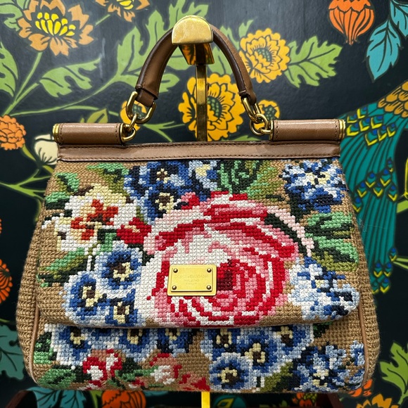 Dolce & Gabbana Floral Needlepoint Satchel w/ crossbody Strap – Made in Italy - Picture 3 of 17